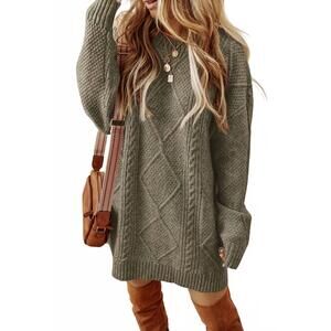 NEW LOVESOFT cable knit drop shoulder loose fit sweater dress in green
